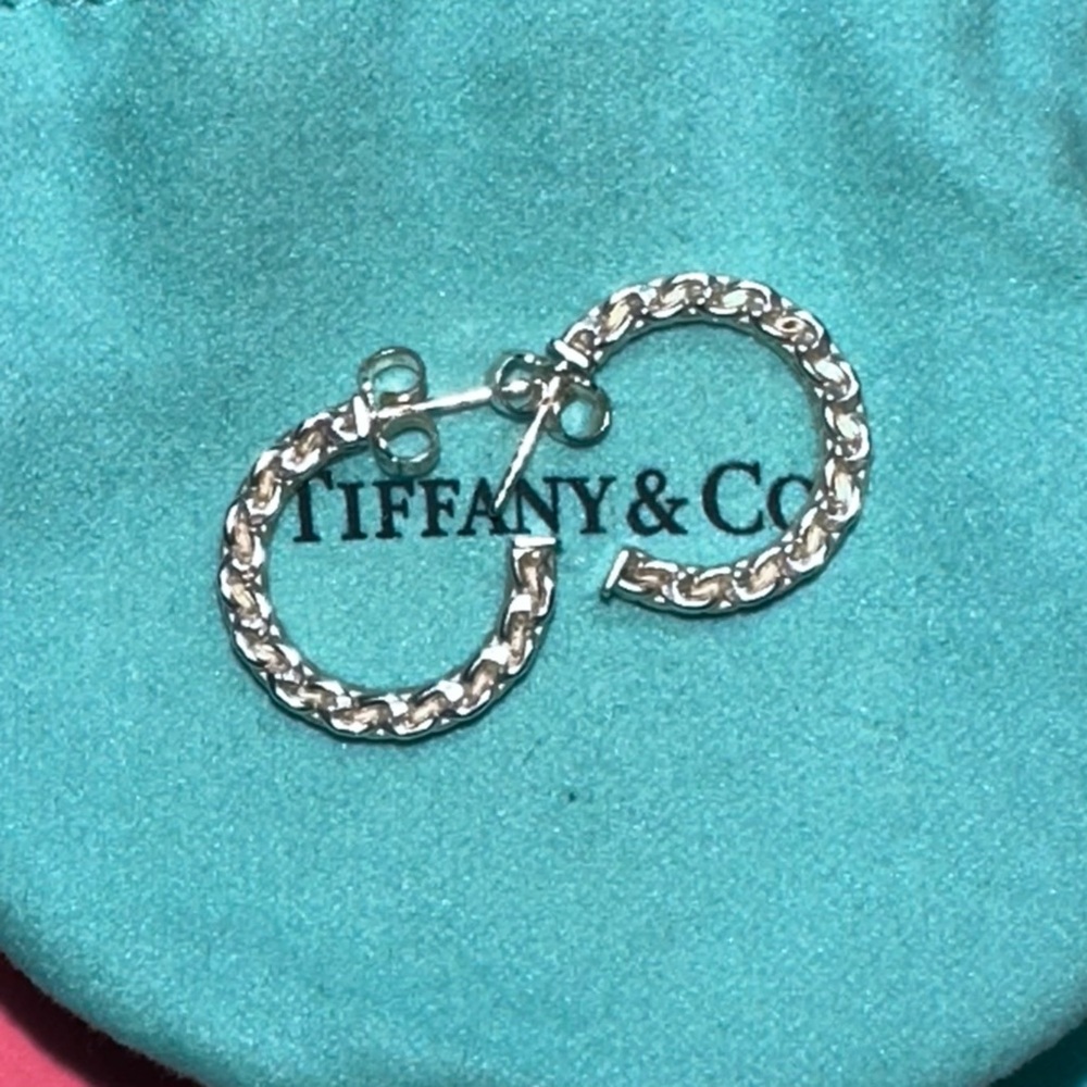 Tiffany & Co Sterling Small Silver Somerset Mesh Hoop Earrings